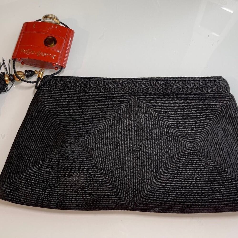 Vintage40's Art Deco black corded clutch Evening bag
